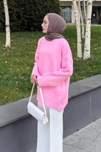 Lamelif Balıkçı Yaka Kazak Pembe