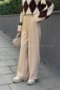 Lamelif Bel Lastikli Pantolon Bej