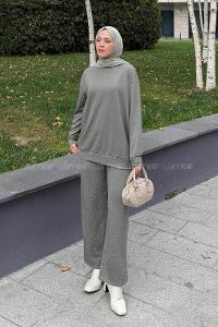 Khaki Crew Neck Long Arm Cotton Regular Trousers Comfortable Suit