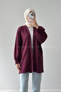 Claret Red V Neck Long Arm Cotton Atlas Cardigan