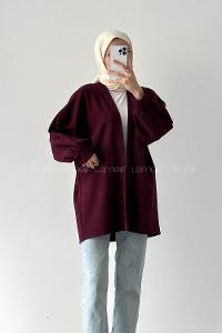Claret Red V Neck Long Arm Cotton Atlas Cardigan