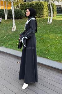 Lamelif Dantel Yaka Kot Elbise Siyah