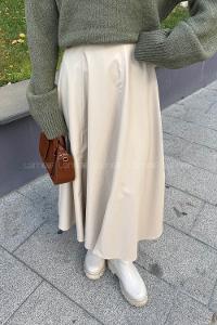 Lamelif Deri Etek Taş Rengi