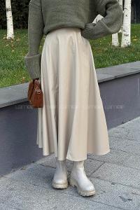 Lamelif Deri Etek Taş Rengi