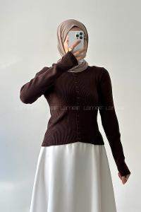 Lamelif Fitilli Düğmeli Hırka Acı Kahve