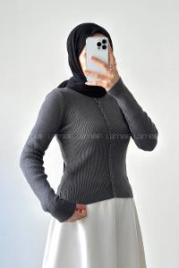 Lamelif Fitilli Düğmeli Hırka Antrasit