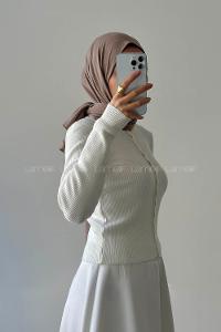 Lamelif Fitilli Düğmeli Hırka Kemik