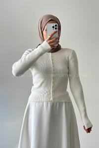 Lamelif Fitilli Düğmeli Hırka Kemik