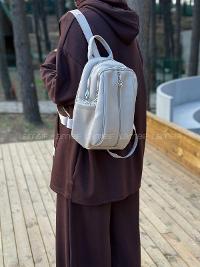 Lamelif Gümüş Fermuarlı Suni Deri Sırt Çantası