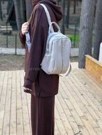 Lamelif Gümüş Fermuarlı Suni Deri Sırt Çantası