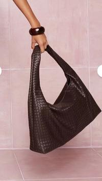 Lamelif Kadın Örgü Detay Büyük Boy Omuz ve Tote Çanta Acı Kahve