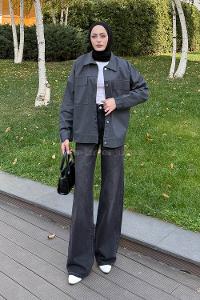 Lamelif Kapak Cepli Gömlek Antrasit