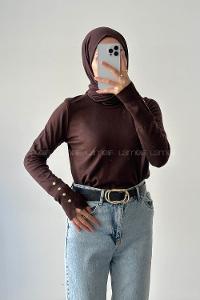 Lamelif Kol Drop Detaylı Kazak Acı Kahve