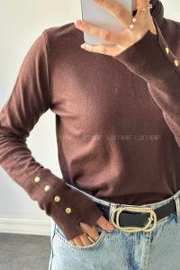 Lamelif Kol Drop Detaylı Kazak Acı Kahve