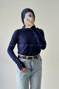 Lamelif Kol Drop Detaylı Kazak Lacivert