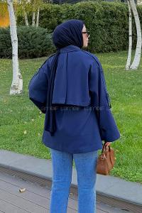 Lamelif Omuz Apoletli Kısa Trençkot Lacivert