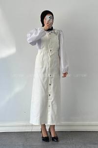 Lamelif Önü Boydan Düğmeli Salopet Kırık Beyaz