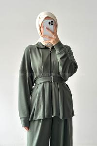 Lamelif Pile Detaylı Takım Haki