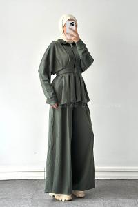 Lamelif Pile Detaylı Takım Haki