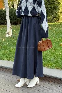 Lamelif Tensel Tesettür Etek Lacivert
