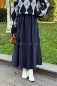 Lamelif Tensel Tesettür Etek Lacivert