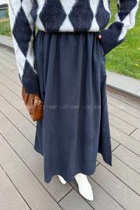 Lamelif Tensel Tesettür Etek Lacivert