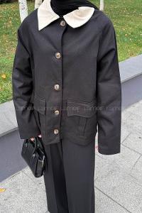 Black Shirt Collar Long Arm Cotton Jacket