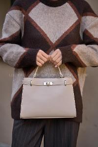 Lamelif Hermez Gold Kemer Detaylı Süet Kadın Çanta Krem