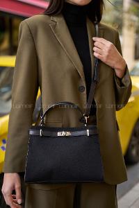 Lamelif Hermez Gold Kemer Detaylı Süet Kadın Çanta Siyah