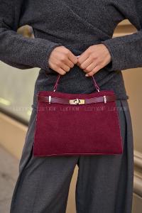 Lamelif Hermez Taba Gold Kemer Detaylı Süet Kadın Çanta Bordo