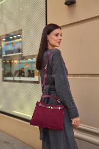 Lamelif Hermez Taba Gold Kemer Detaylı Süet Kadın Çanta Bordo