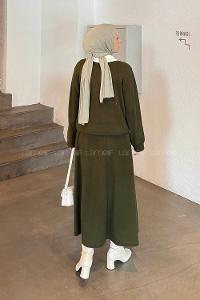 Lamelif Beyaz Yaka Triko Takım Haki