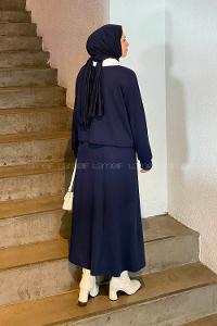 Lamelif Beyaz Yaka Triko Takım Lacivert