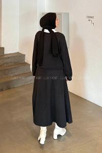 Lamelif Beyaz Yaka Triko Takım Siyah