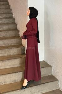 Lamelif Kuşaklı Scuba Elbise Bordo