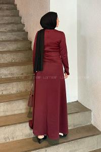 Lamelif Kuşaklı Scuba Elbise Bordo