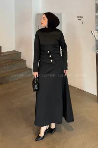 Lamelif Kuşaklı Scuba Elbise Siyah