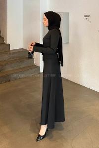 Lamelif Kuşaklı Scuba Elbise Siyah