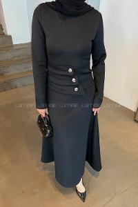 Lamelif Kuşaklı Scuba Elbise Siyah