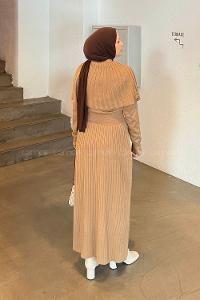 Lamelif Pelerinli Fitilli Elbise Sütlü Kahve