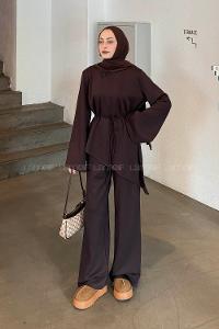 Bitter Brown Crew Neck Long Arm Cotton Regular Trousers Comfortable Suit