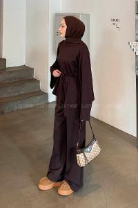 Bitter Brown Crew Neck Long Arm Cotton Regular Trousers Comfortable Suit