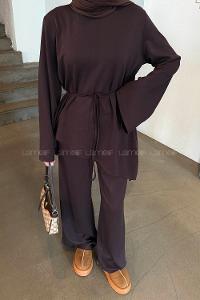 Bitter Brown Crew Neck Long Arm Cotton Regular Trousers Comfortable Suit