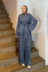 Anthracite Crew Neck Long Arm Cotton Regular Trousers Comfortable Suit