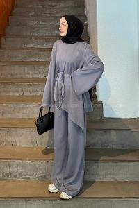 Gray Crew Neck Long Arm Cotton Regular Trousers Comfortable Suit
