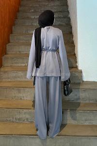 Gray Crew Neck Long Arm Cotton Regular Trousers Comfortable Suit