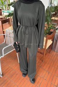 Khaki Crew Neck Long Arm Cotton Regular Trousers Comfortable Suit