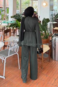 Khaki Crew Neck Long Arm Cotton Regular Trousers Comfortable Suit