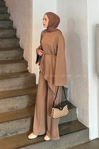 Soft Brown Crew Neck Long Arm Cotton Regular Trousers Comfortable Suit