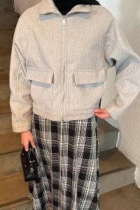 Lamelif Cepli Kaşe Ceket Gri